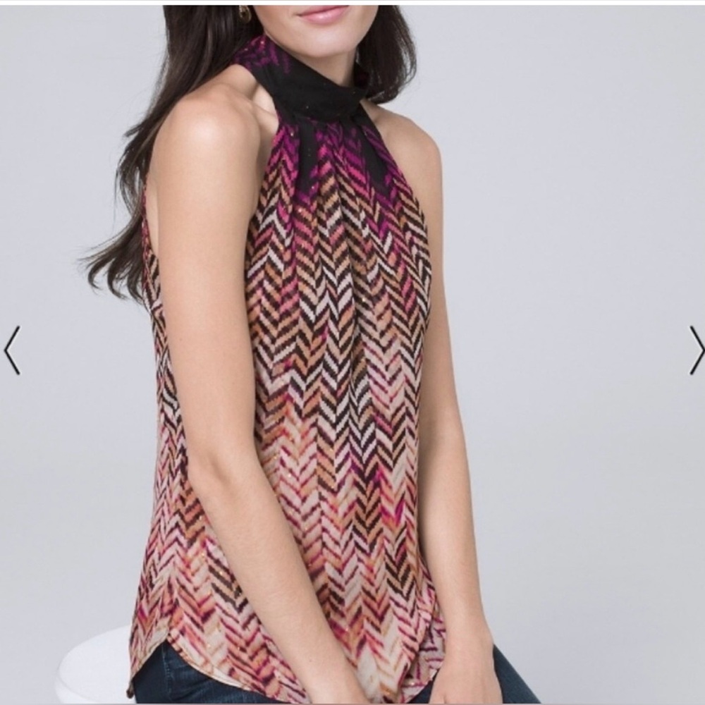 White House Black Market WHBM halter sleeveless blouse chevron woman’s 0